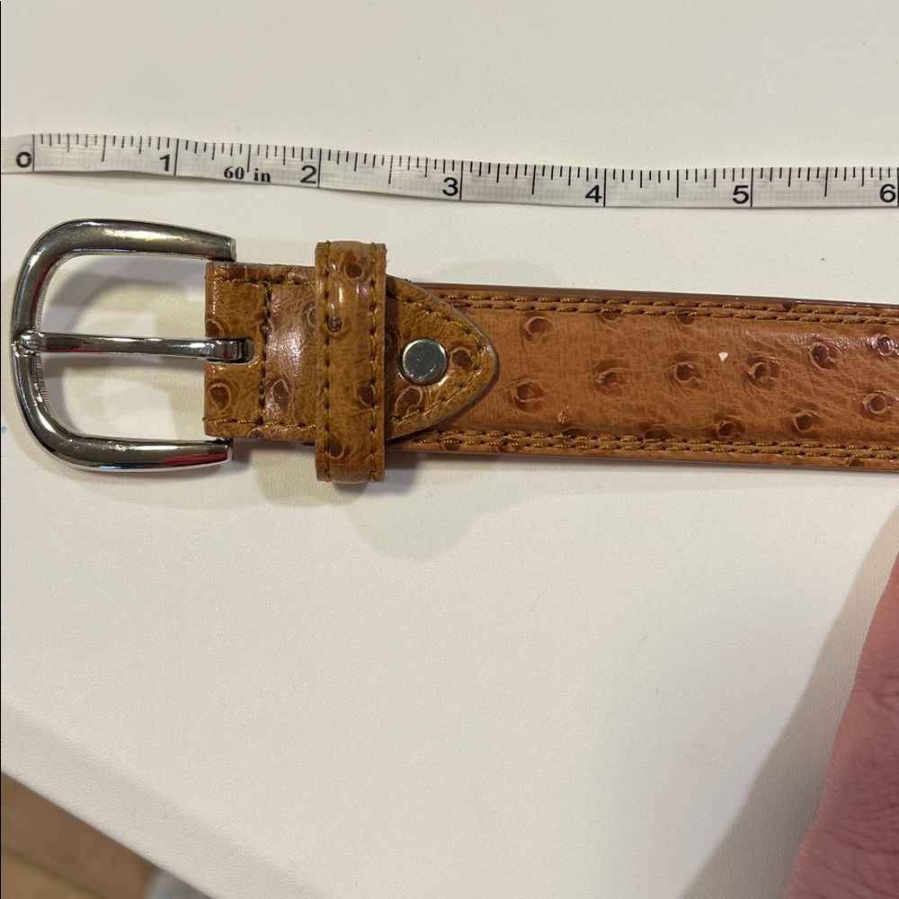 Ostrich Tan Leather Belt - genuine leather, 44 - Picture 4 of 7